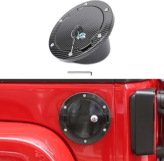 for JK Locking Fuel Filler Door Gas Tank Cap Cover, Aluminum Fuel Door Exterior Accessories for 2007-2018 Jeep Wrangler JK & Unlimited Sport Rubicon Sahara 2/4 Door(Carbon Fiber)
