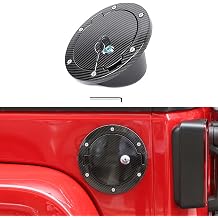 for JK Locking Fuel Filler Door Gas Tank Cap Cover, Aluminum Fuel Door Exterior Accessories for 2007-2018 Jeep Wrangler JK & Unlimited Sport Rubicon Sahara 2/4 DoorCarbon Fiber