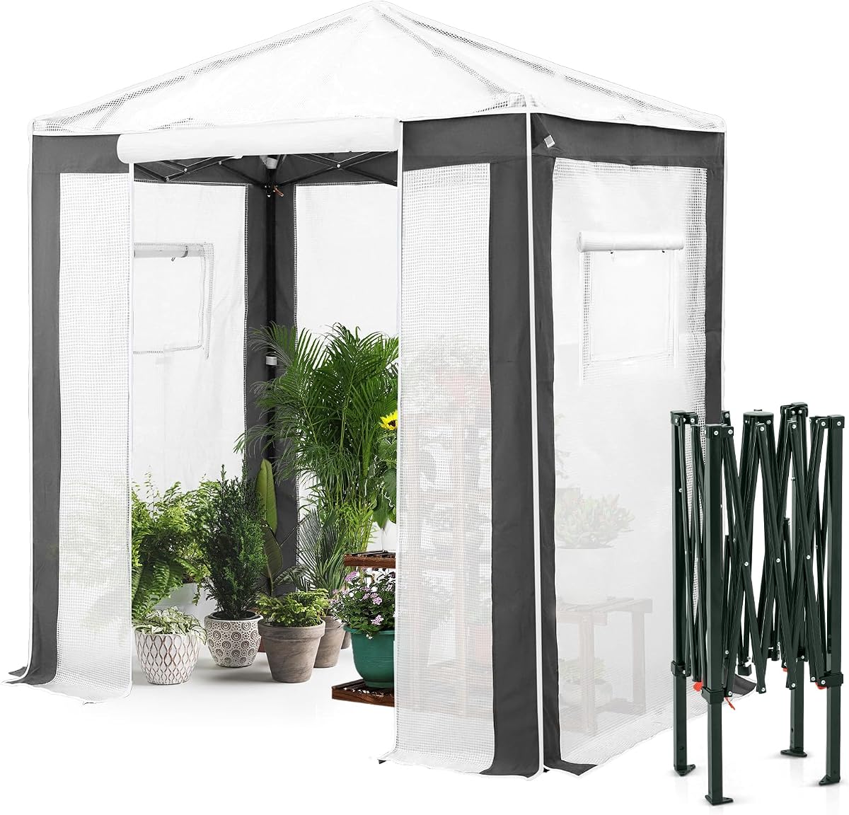EAGLE PEAK Invernadero emergente de 6 x 4, gris/blanco | Esquinas reforzadas, invernadero emergente para el invierno, cerradura central PeakPush™ de fácil configuración para una sola persona, puertas con cremallera y ventanas de malla