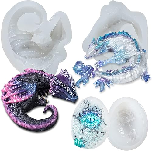 Juego de moldes de silicona de resina epoxi de dragón 3D para fondant, gumpaste, decoración de pasteles, hormigón, cemento, arcilla polimérica