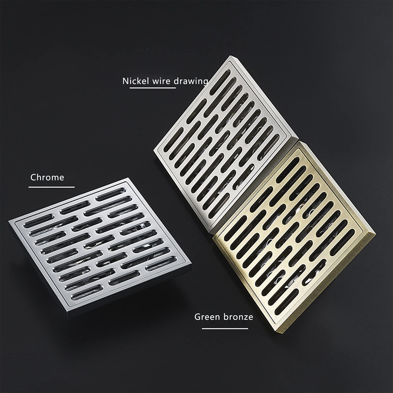 Scarico Doccia Quadrato, Scarico A Pavimento Doccia Con Inserto in Piastrelle Griglia Coperchio Rimovibile Scarico Doccia in Ottone Antiodore Antico, Filtro Per Capelli,Brushed
