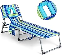 Vista 8 de Goplus Silla bronceadora, silla de playa plegable con agujero para cara y brazo, 5 posiciones ajustables, almohada extraíble, bolsillo lateral
