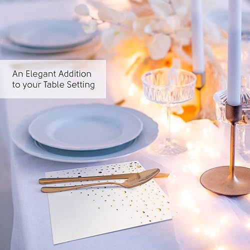 Miniatura 3 de Elegantes servilletas blancas y doradas para fiestas, servilletas doradas de 6.5 x 6.5 pulgadas, 50 servilletas de papel blanco y dorado,