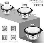 HaWare Mélanger des bols avec des lids transparents hermétiques, 6-Piece Ensemble de bols de nidification en acier inoxydable, bol de salade en métal pour la cuisine, la préparation, la cuisson, le service & Stockage des aliments, taille 4.6, 3, 1.5QT, noir