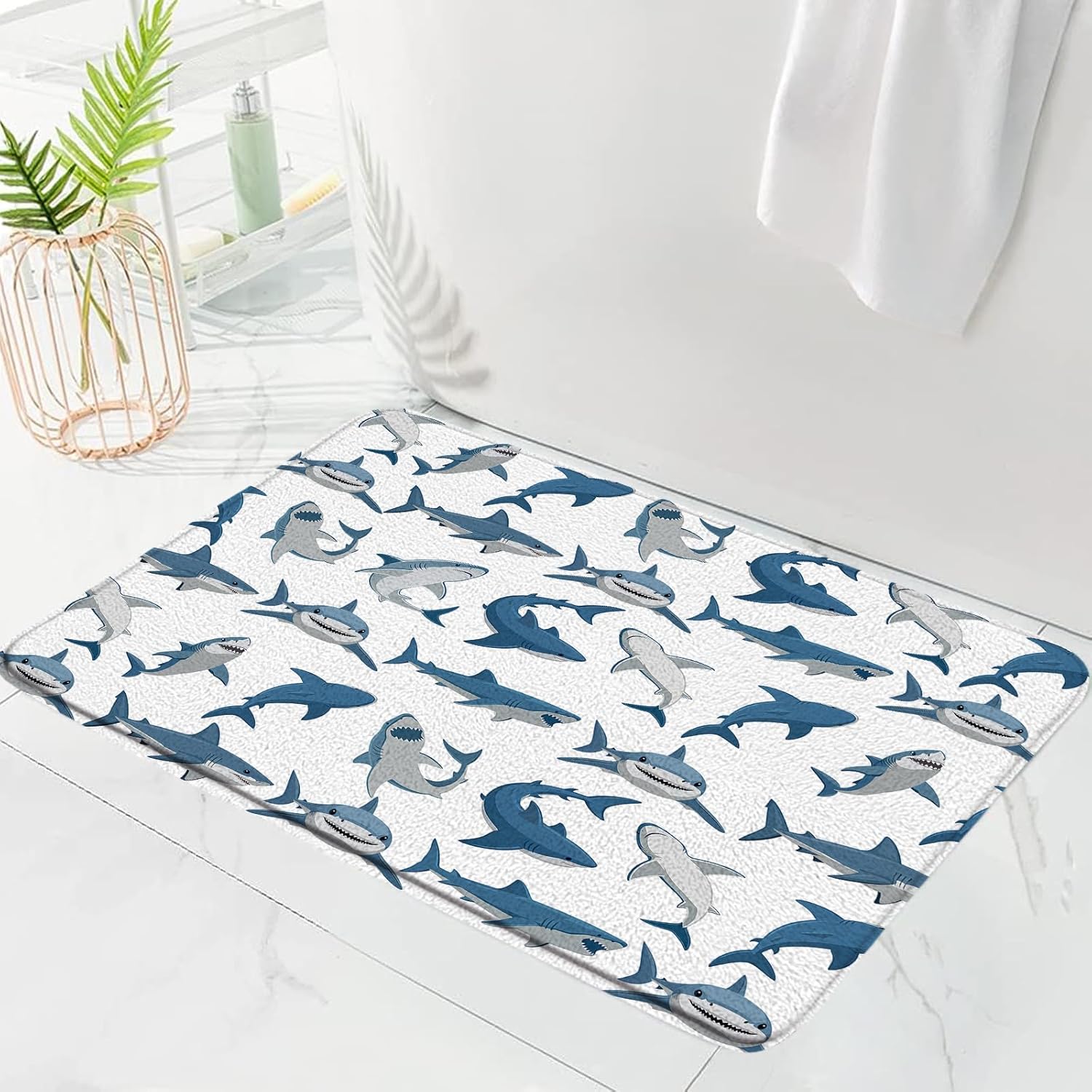 GCTNBJL 2 Piece Shower Curtain Sets,Shark Ocean Animal Shark Open The Mouth Fish Sea Marnie Underwater Nautical Blue 70" Wx70 H Bathroom Decor Curtain with 24"x36" Bath Mat