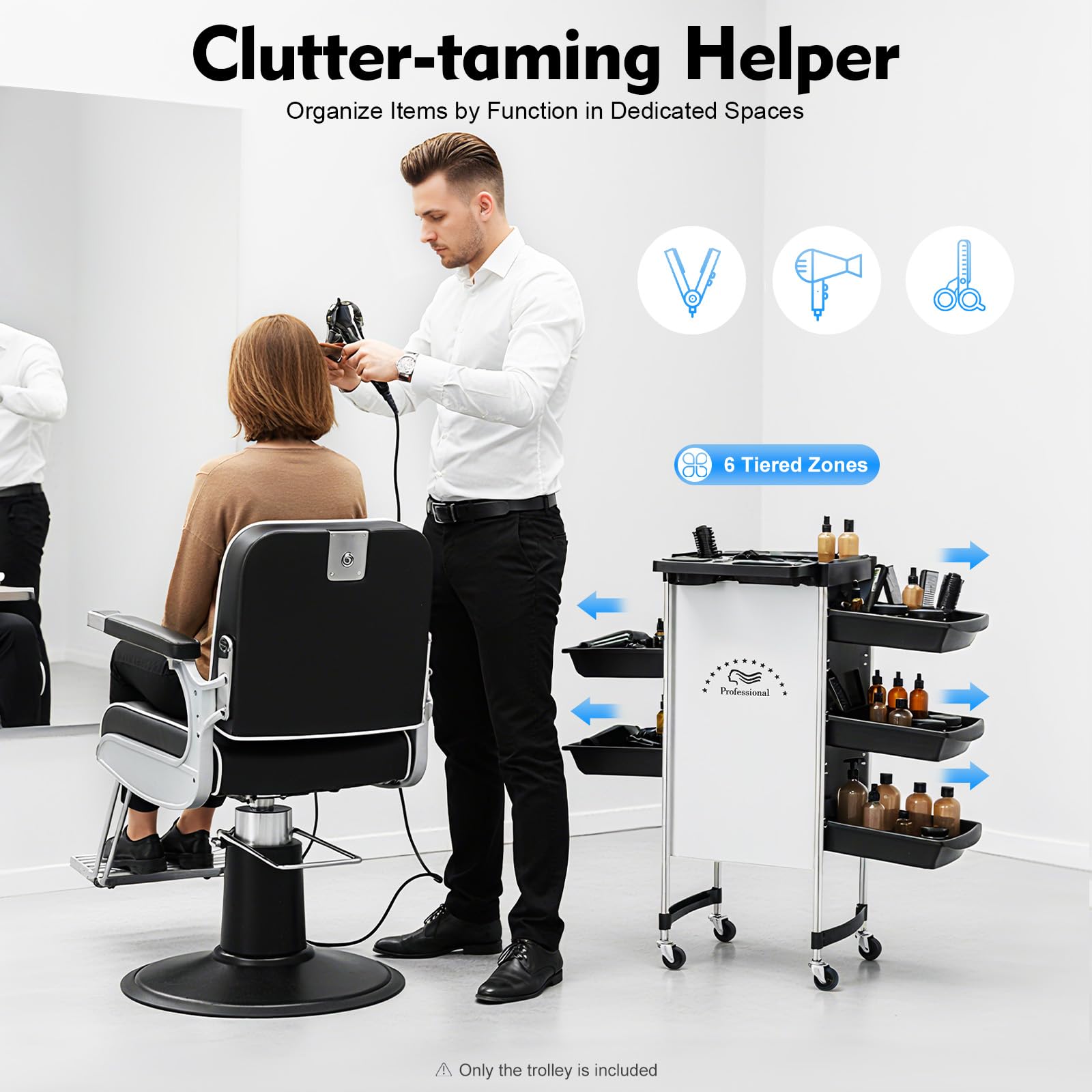 Carrito de salón de 6 niveles con cajones | Carro de peluquería con ruedas | Carrito de servicio | Carro de trabajo para salón | Carro de peluquería para estilista y peinado (Blanco)