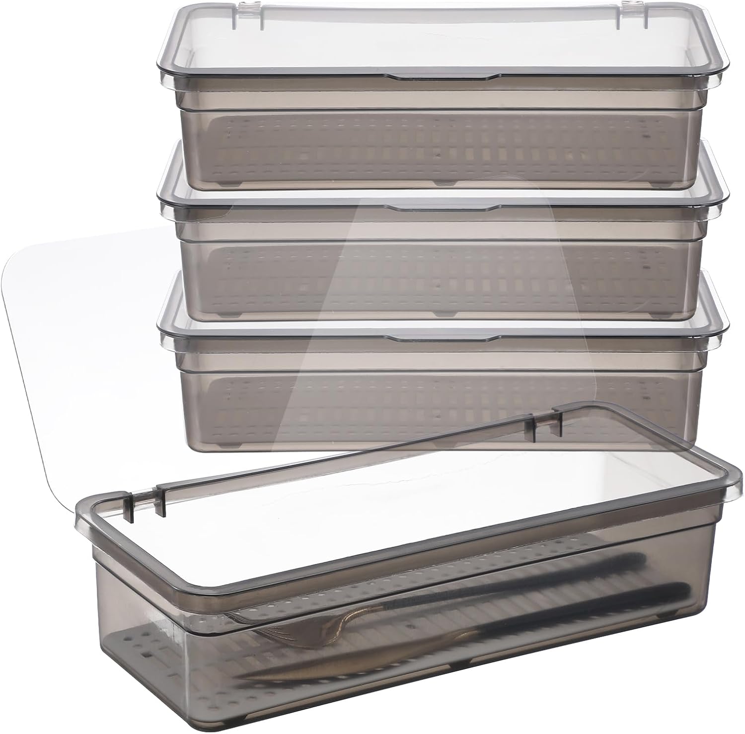 4PCS Flatware Tray with Lid and Drainer, Tableware Utensil and Cutlery Drawer Organizer with Lid Covered Silverware Tray to Keeps Your Cutlery Organized and Protected