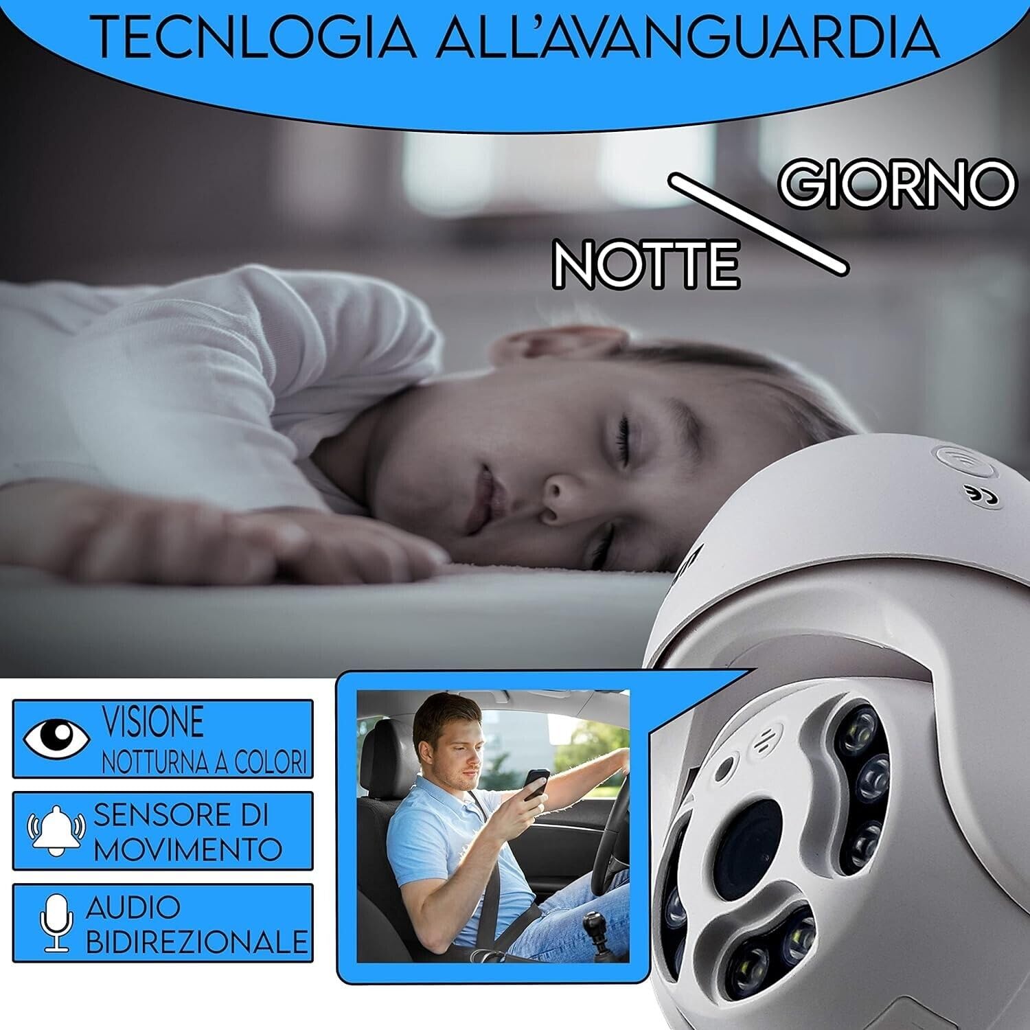 Dopa Dopastore Telecamera di Sorveglianza App YOOSEE Connessione Wifi Audio Bidirezionale FULL HD 1080P SD CARD Videosorveglianza con Sensore di Movimento per Esterni IP66
