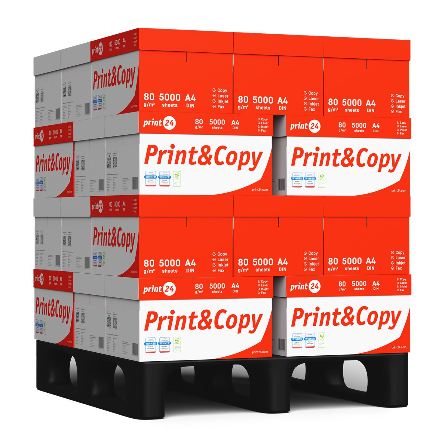 Papel multiusos para impresora, Folios A4, 80g, 140.000 Hojas, 28 Paquetes de 5.000, Color blanco, PEFC