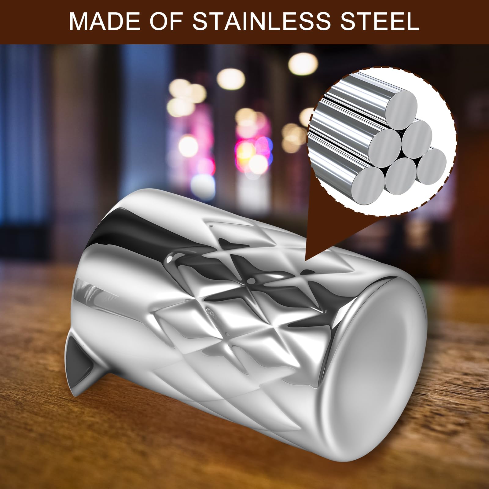 540ml Cocktail Mixing Glass Stainless Martini Stirring Glass Double Walled Bar Mixing Pitcher Bartending Tool for Home Bars Party(silver-1-Grid)