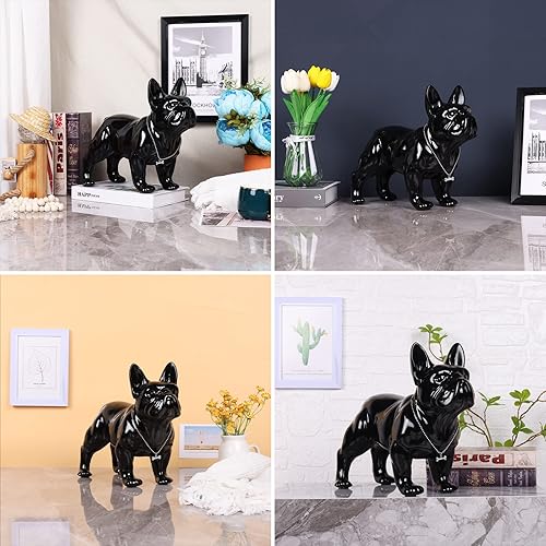 Miniatura 48 de Estatua de bulldog francés sentado de 9 a 12 pulgadas, escultura de animal de perro con collar de plata, collar de plata, mesa de café, cocina