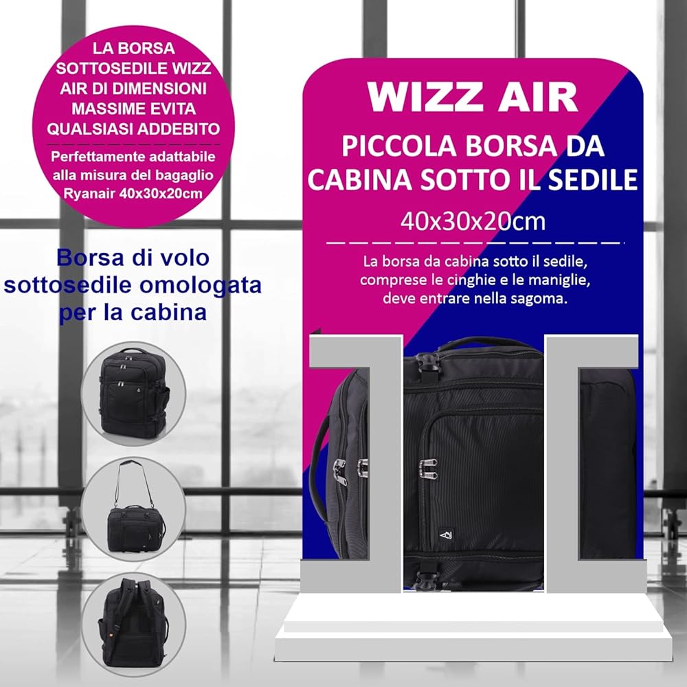 Aerolite Ryanair \u0026 Wizz Air Max Size - Zaino leggero da portare sotto il  sedile, bagaglio a mano, bagaglio a mano, 40 x 30 x 20 cm, con cerniere  YKK, approvato anche