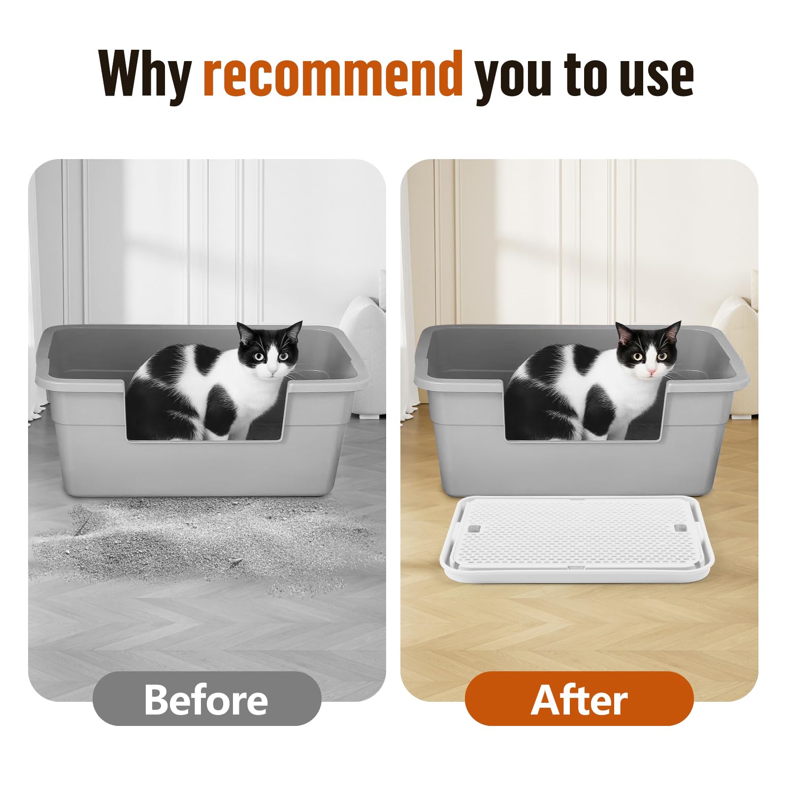 Tapis de Rampe, 42x30CM Escalier pour bac à litière pour Chat, Attrape-litière pour bac à litière Automatique autonettoyant, idéal pour Chaton et Chats Plus âgés(Blanc)
