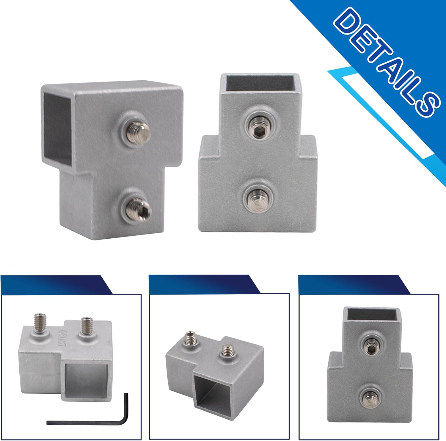 8 Pack 1'' Square Tube Fittings Connector, Aluminum Alloy 90 Degree Elbow Corner Connector for Fence Guardrail End Rails Clamps (3 Way T-Shaped)