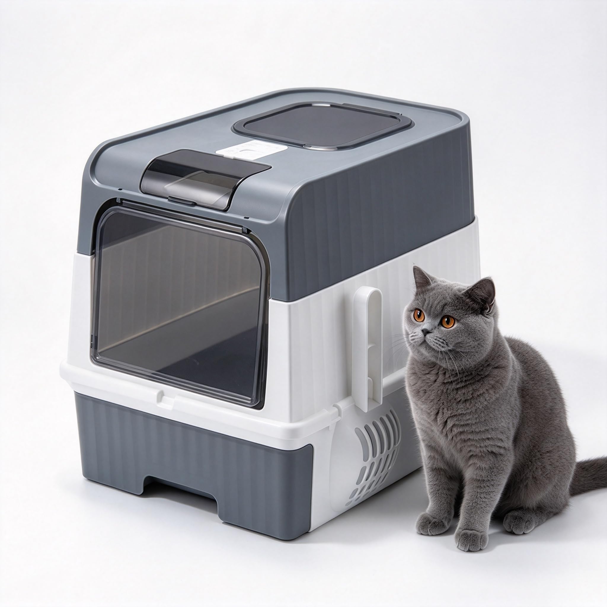 Cat Litter Box With Slide Out Tray, Large Hooded Cat Toilet Free Scoop