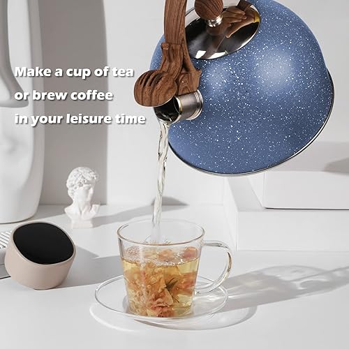 Miniatura 5 de Hervidor de té silbante para estufa, calderas de agua de acero inoxidable de 2.6 cuartos de galón para estufas, hervidor de piedra de inducción con