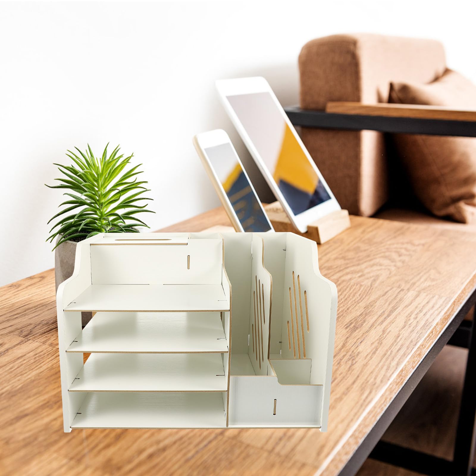 SOLUSTRE Moderner Schwarzer Schreibtisch Organizer mit Vielseitigen Fächern und Abschließbarer Schublade Praktisches Schreibtischzubehör für Büro und Arbeitszimmer