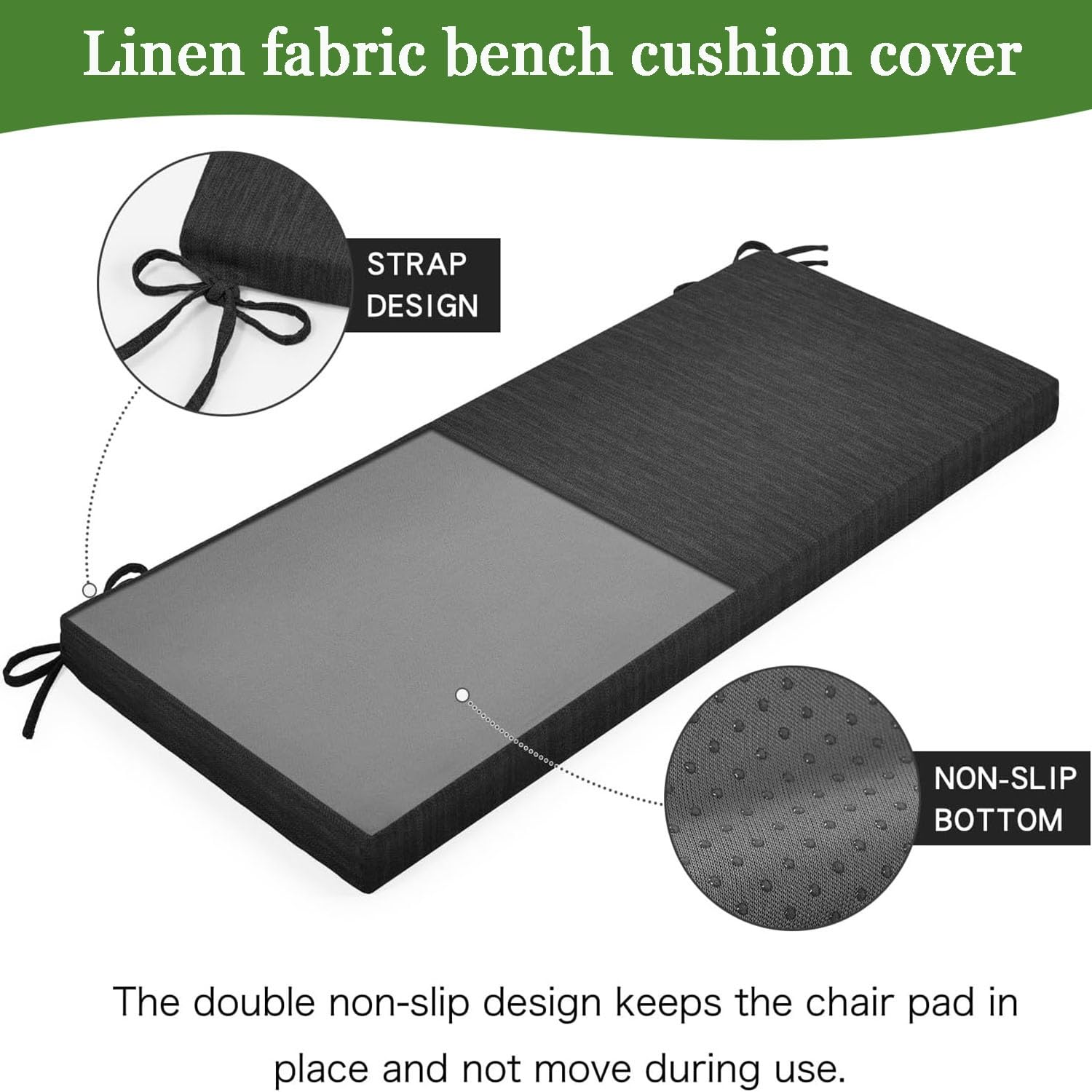 Copertura per panca da interni ed esterni, spessore 8 cm, in tessuto di lino, ricambio per panche da 80/100/140 cm, protezione per cuscino da giardino/cucina/sala da pranzo (H 190 x 50 x 8 cm)
