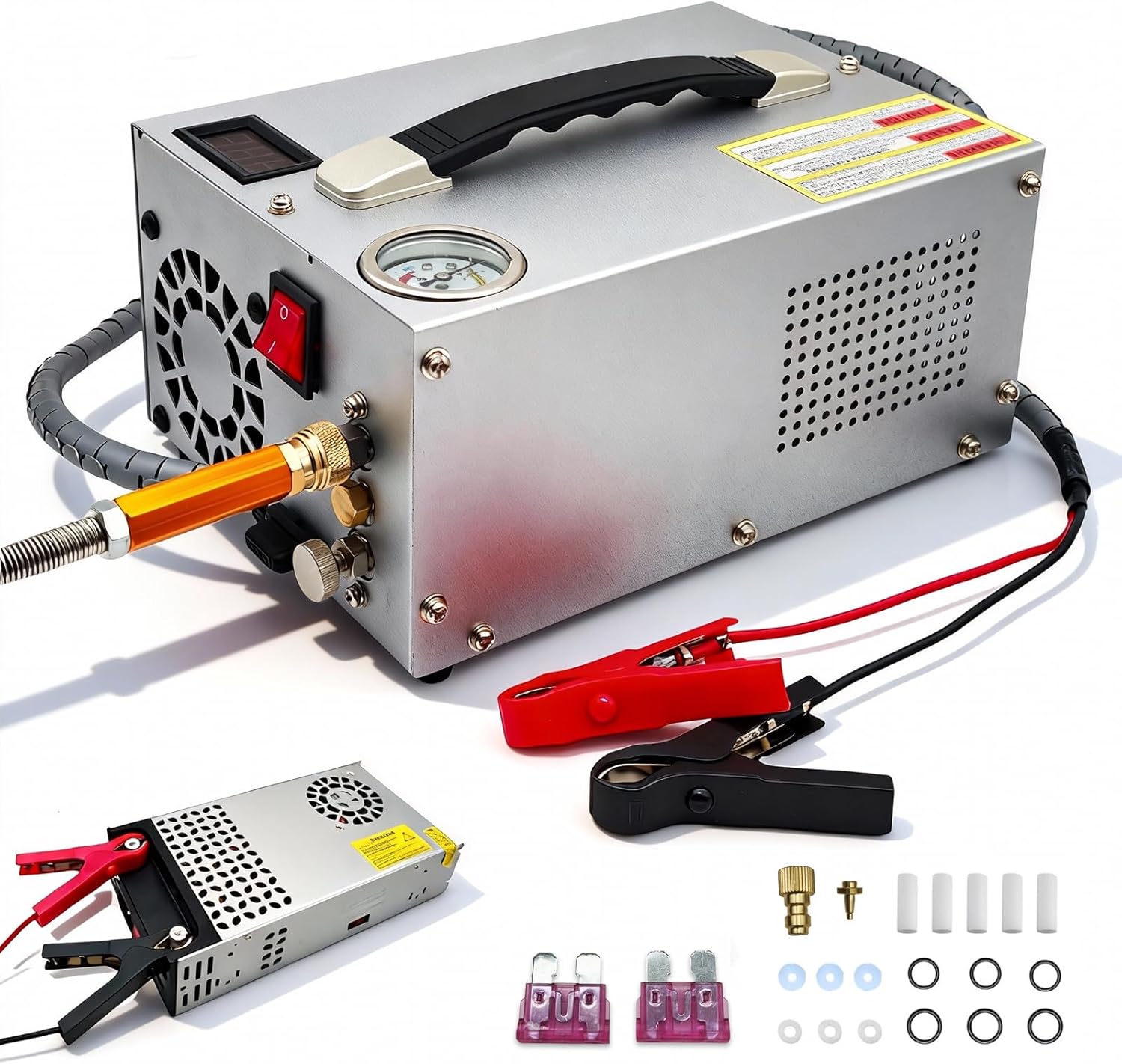 PCP Air Compressor 4500Psi 30Mpa,With Power Adapter 12V DC/110V AC PCP Airgun Compressor,Built-in Fan,Water/Oil-Free,Manual Shut Off Portable PCP Pump,HPA Compressor for Paintball/PCP Rifle/Scuba Tank