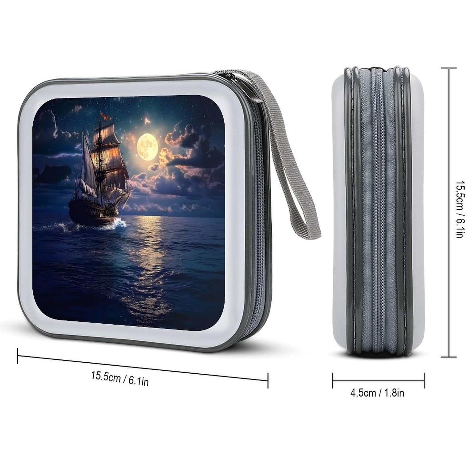 Boat Seascape And Moon in The Sky CD Case Portable DVD Holder Storage Organizer for Home Travel