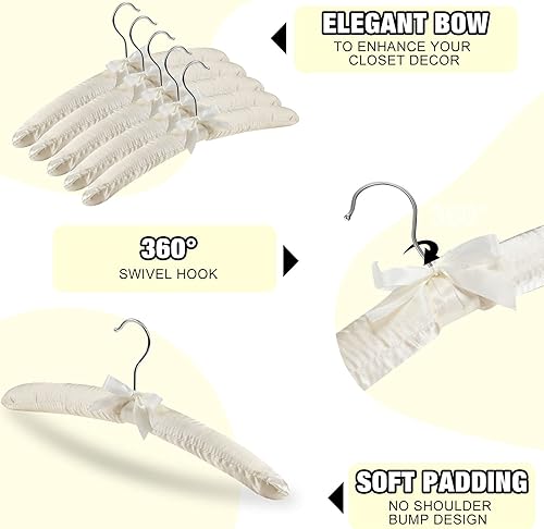 Miniatura 4 de Jetec 24 perchas acolchadas de satén con gancho giratorio de 360, almohadillas de esponja para colgar los hombros para abrigos, suéteres, blusas,