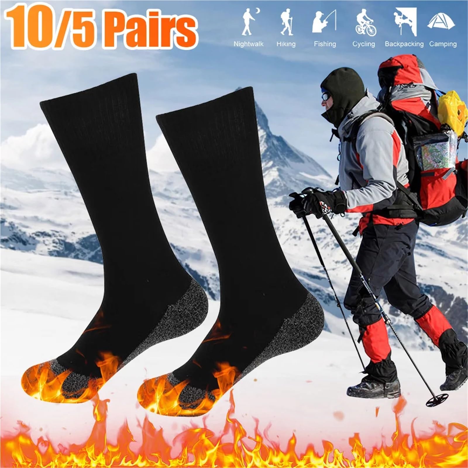 Calcetines térmicos autocalentables de invierno, suaves, elásticos, gruesos y antideslizantes, for hombre mujer, for esquí al aire libre, 5 o 10 pares Para Esquiar, Snowboard