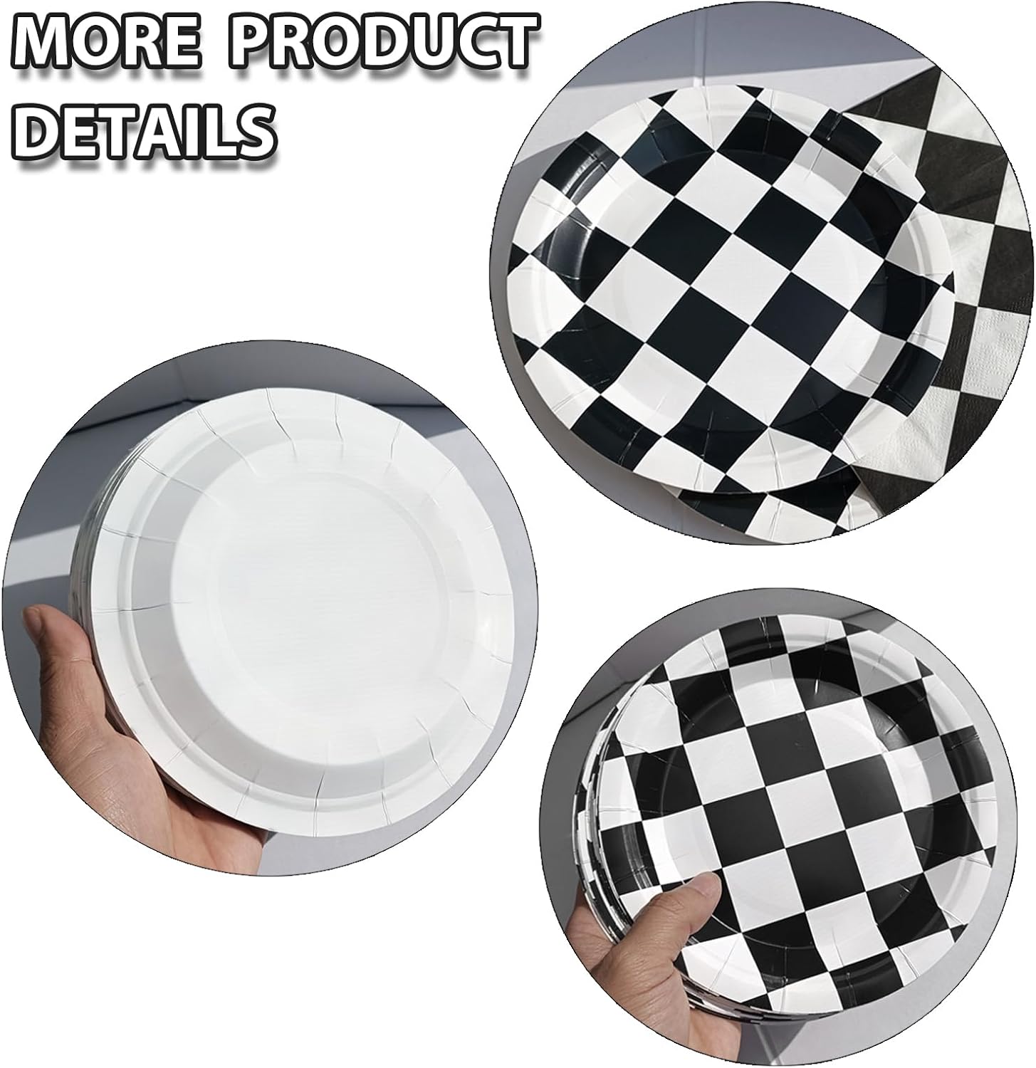 Racing Car Party Decorations Paper Checkered Plates and Napkins Race Themed Plates Checkered Flag Napkins Disposable Black & White Checkeredd Tableware Set of 40 - Image 3