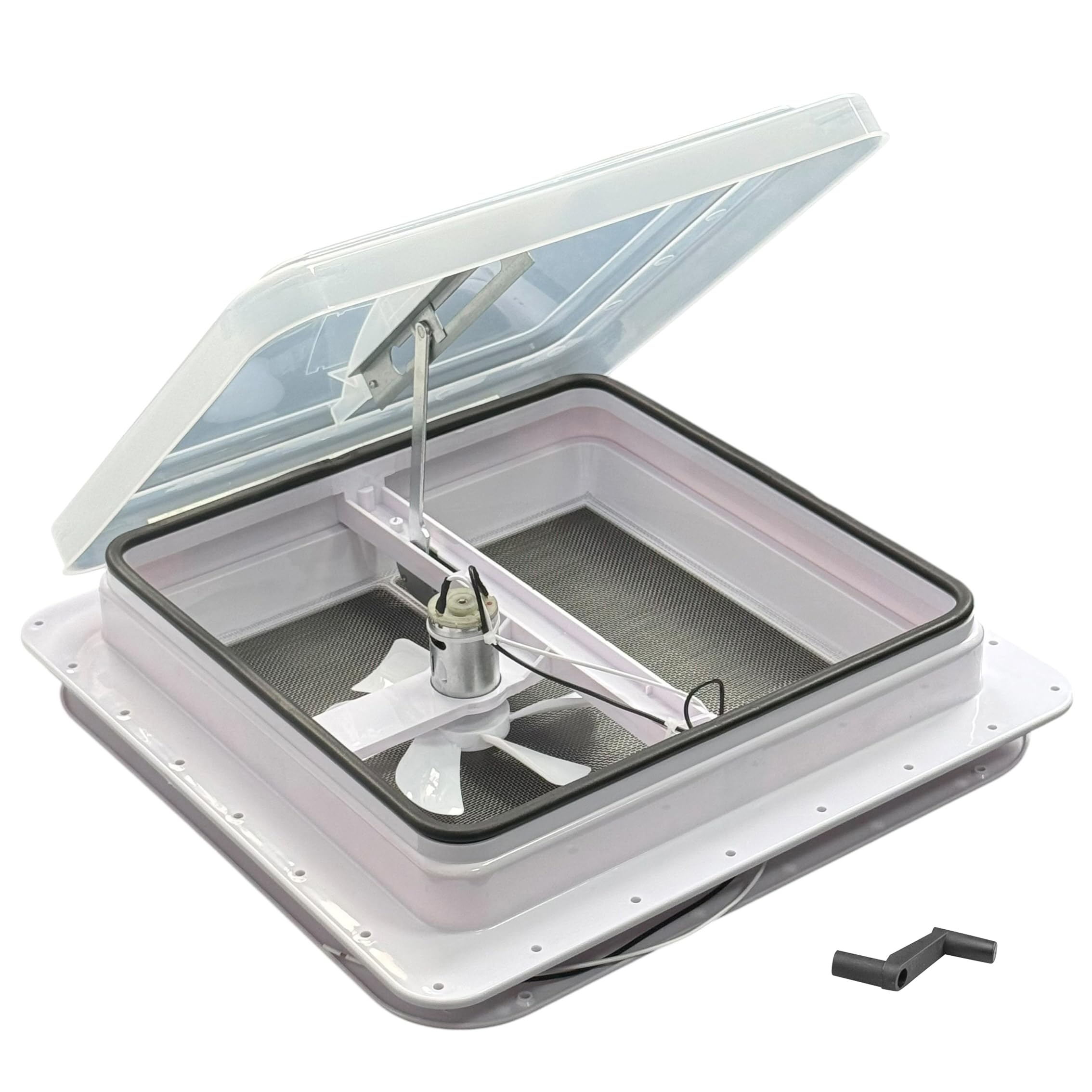 Shield Autocare 420mm x 420mm Campervan Skylight Roof Vent with Built In 12v Fan & Integrated Fly Net Blind for Camper Van Conversion RV Motorhome Caravan Horsebox (Clear)