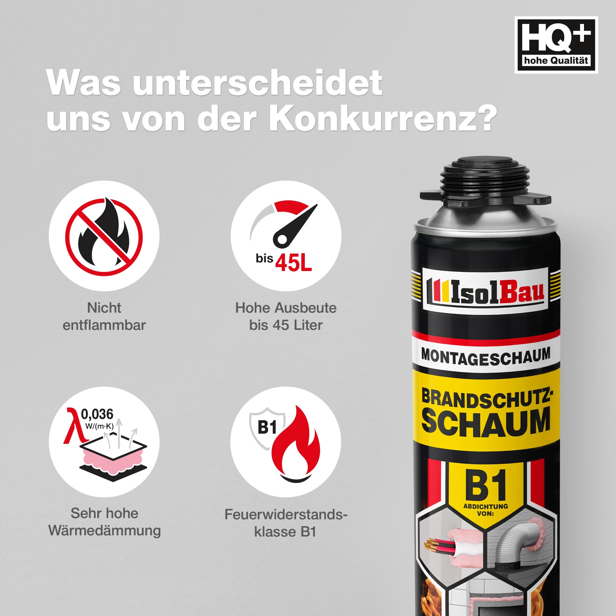 Isolbau - Bauschaum B1 - Montageschaum - PU-Schaum 10 x 750 ml - Pistolenschaum - 1K Brandschutzschaum - Dämmschaum - Abdichtung, Wärmedämmung und Schalldämmung