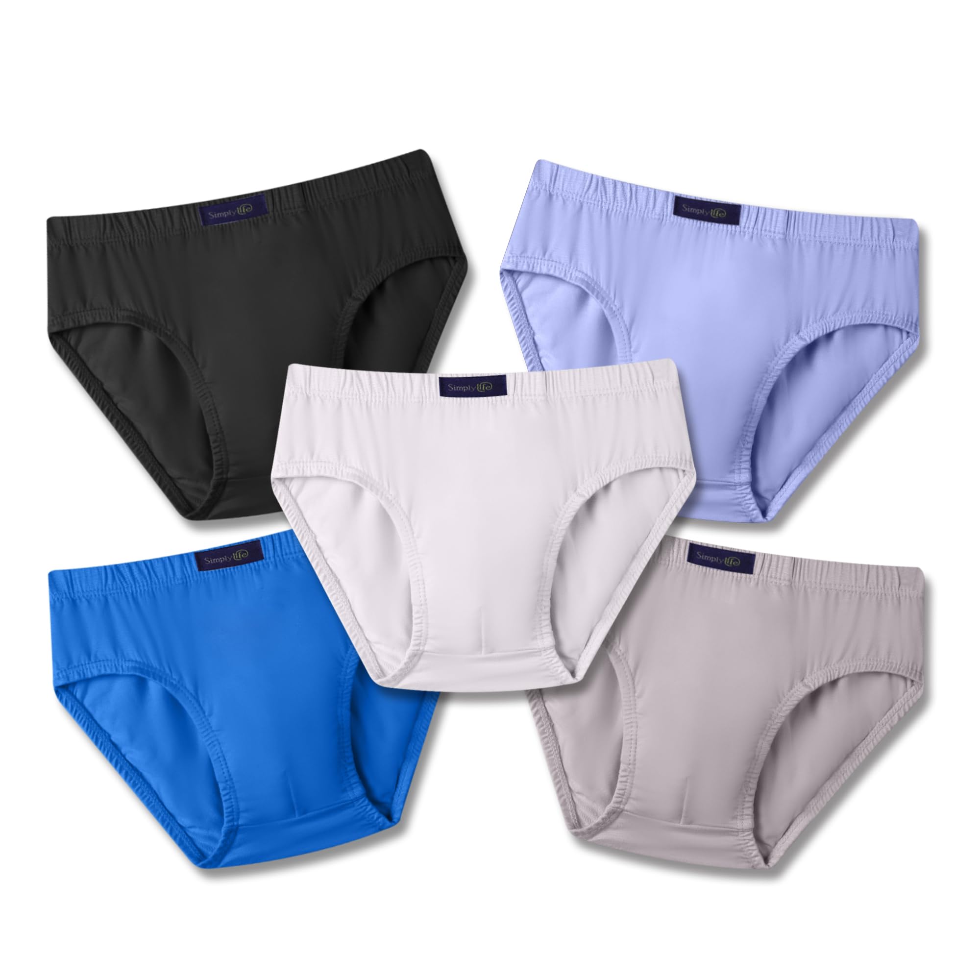 Simply Life Ultra-Comfort Boys Briefs Underwear Breathable Bamboo Viscose Briefs 5-Pack Soft Stretchy Durable