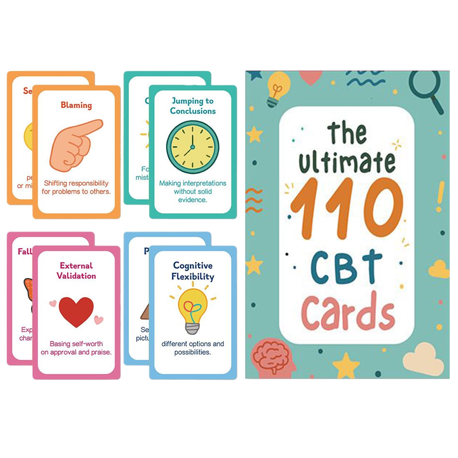 Dewireaey Mental Health Cards for Children, Pack of 110 Emotional Insight Cards, Aids for Emotion Management, Teenagers, Students, Adults, Therapists, Educators, Parents