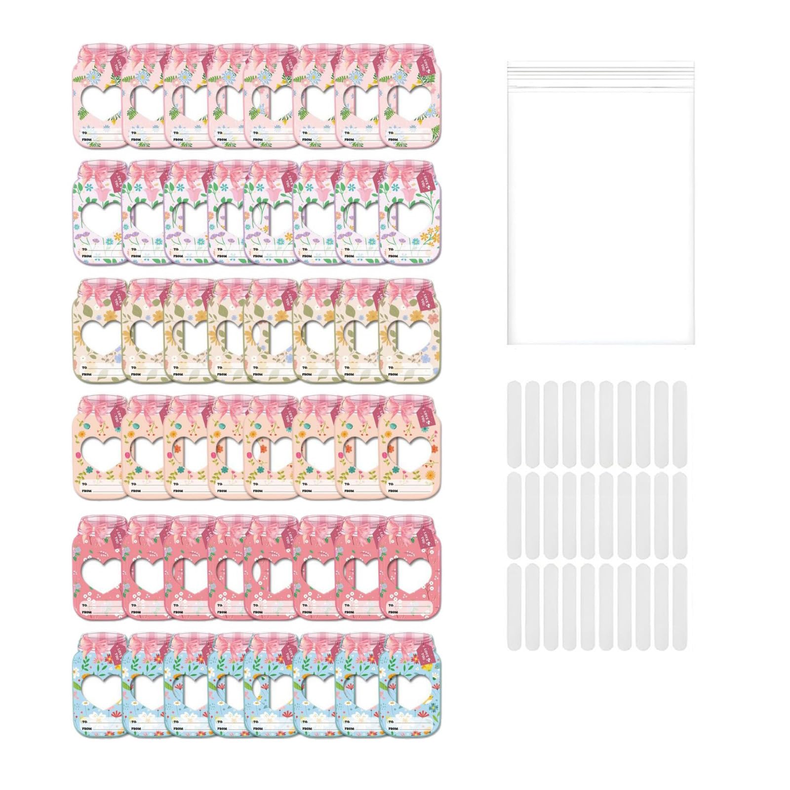SHINLHUA 24/48Pcs Candy Jar Shape Valentines Cards with Candy Wrapping Bag for Classroom Valentines Exchange Gift Home Decoration Valentine Card
