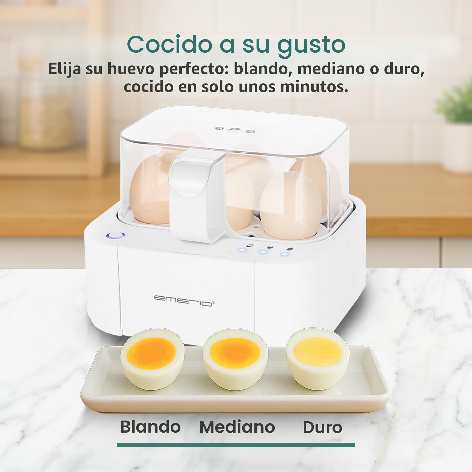 Emerio El mejor hervidor de huevos EB-115560 cocina los tres niveles de cocción [suave|medio|duro] en un solo proceso de cocción con un resultado perfecto y salida de voz, único en tecnología y