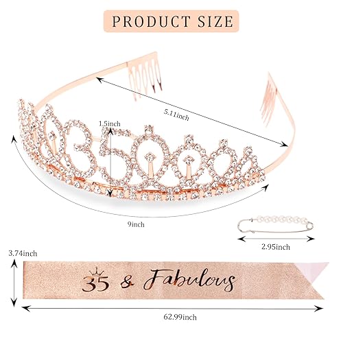 Miniatura 143 de CIEHER Juego de corona de cumpleaños 50 + banda de 50 y fabulosa banda + pin de perlas, tiara, regalos de 50, decoraciones para mujeres amigas