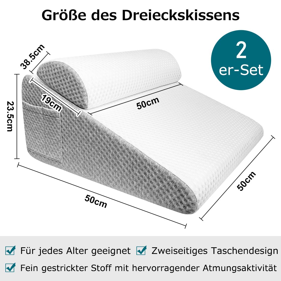 Keilkissen Orthopädisches Keilkissen Bett Reflux Kissen für Reflux und Schnarchen zur Erholung nach OP Rückenstütze Druckentlastung atmungsaktiver waschbarer Bezug