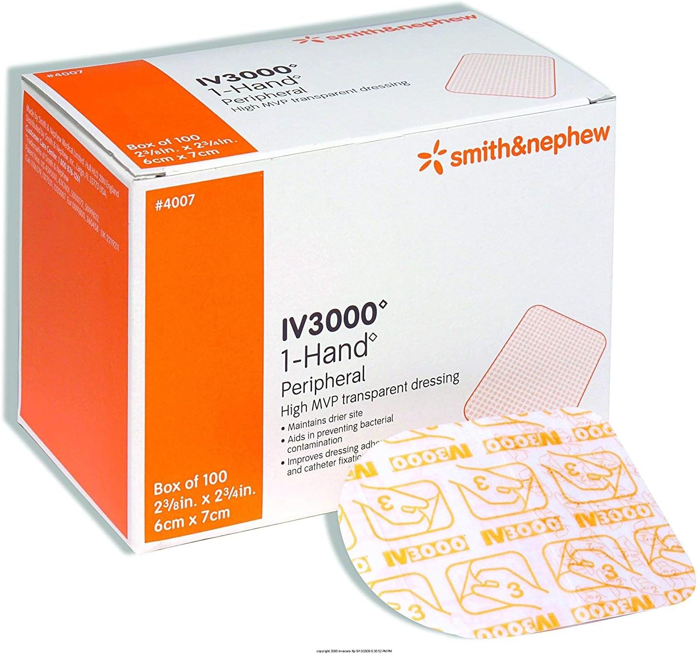 IV 3000 1-Hand 2 3/8" x 2 3/4" Transparent Adhesive Dressing [4007] 100 ea
