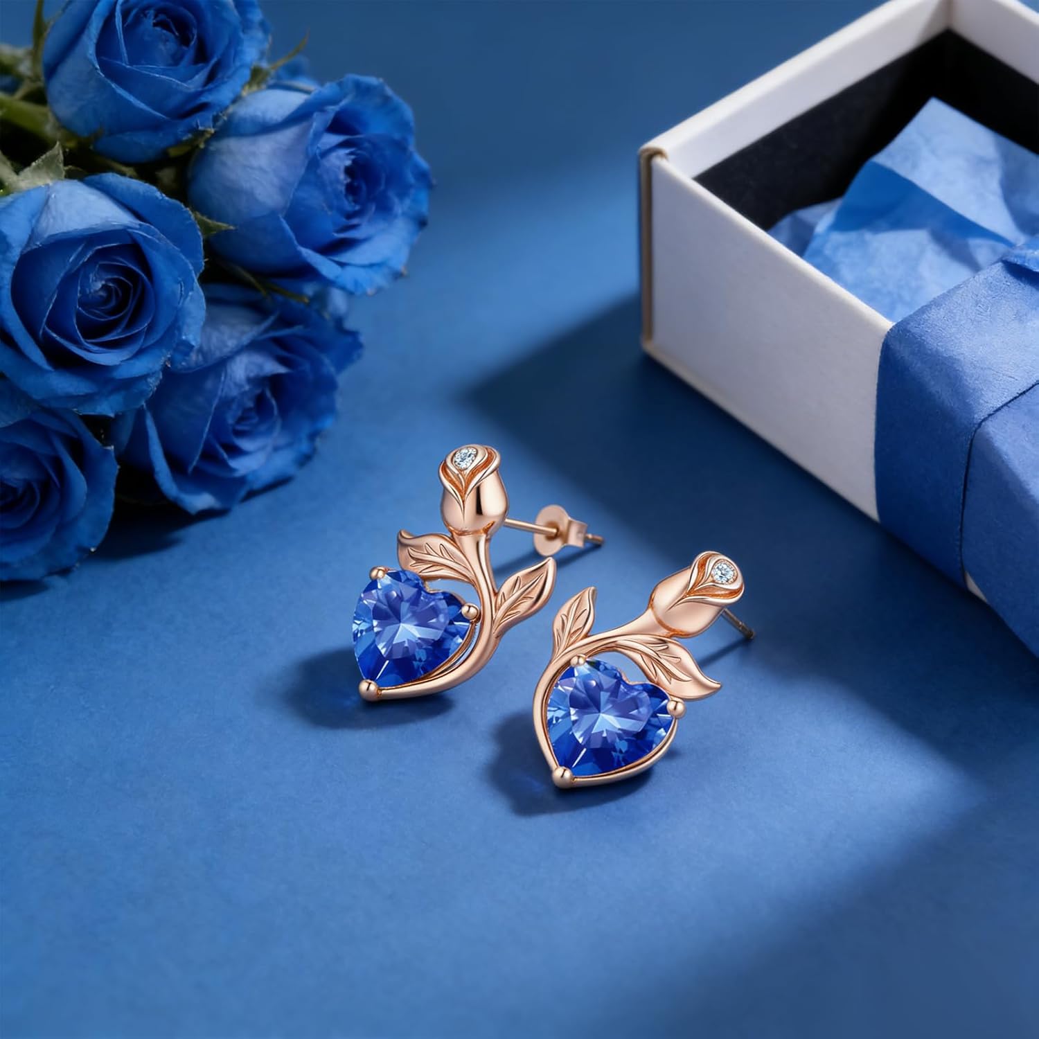 0.8CT Rose Heart Earrings Option of Sapphire Moissanite&More Stud Earrings Lab-Grown Earrings Birthstone Earrings for Women S925 Sterling Silver Post D Color VVS1 Clarity Ideal Gift for Wife Mother for Birthday Anniversary Valentine's Day Convey I Love You Message - Image 4