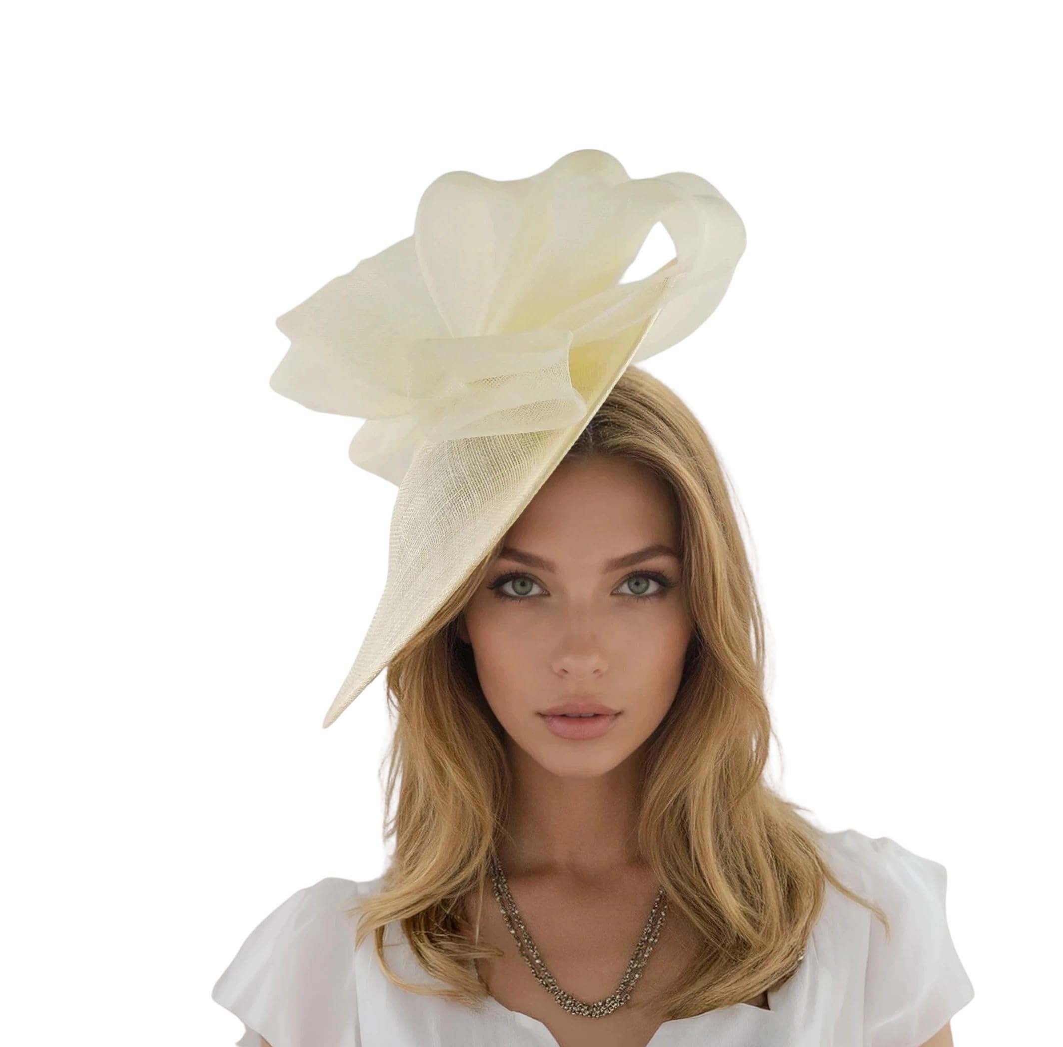 Glamour Girlz Women's Yellow Butter Pale Lemon Saucer Disc Kentucky Derby Fascinator Hat Royal Ascot Wedding Cocktail Formal Tea Party Hat Designer