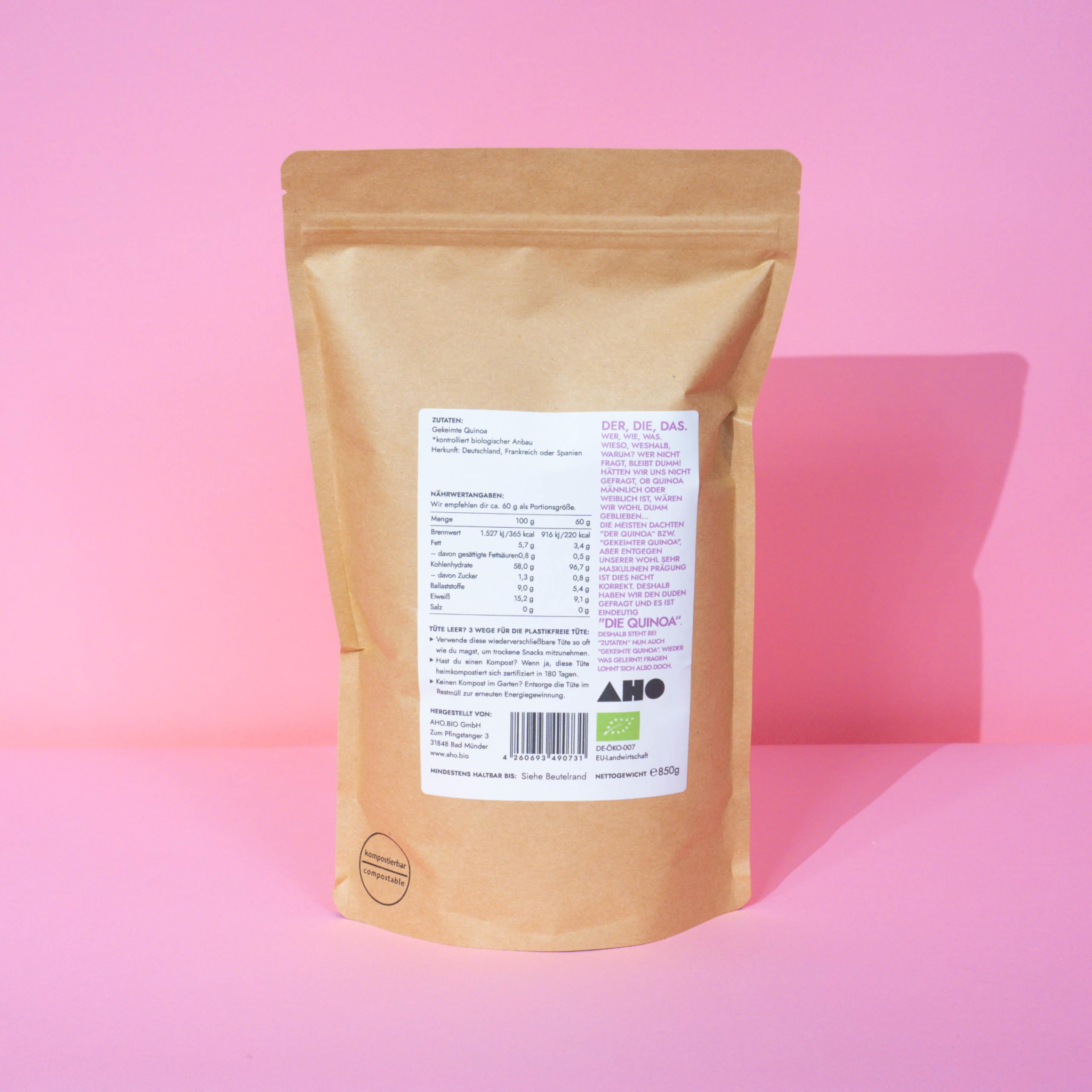 AHO Sprossen Quinoa - Gekeimter Bio Quinoa aus Europa 850 g