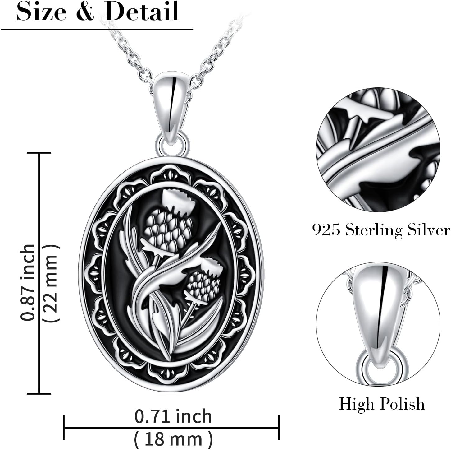 DAOCHONG S925 Sterling Silver Scottish Thistle Necklace Scotland Flower Pendant Necklace for Women Teen Jewelry - Image 5