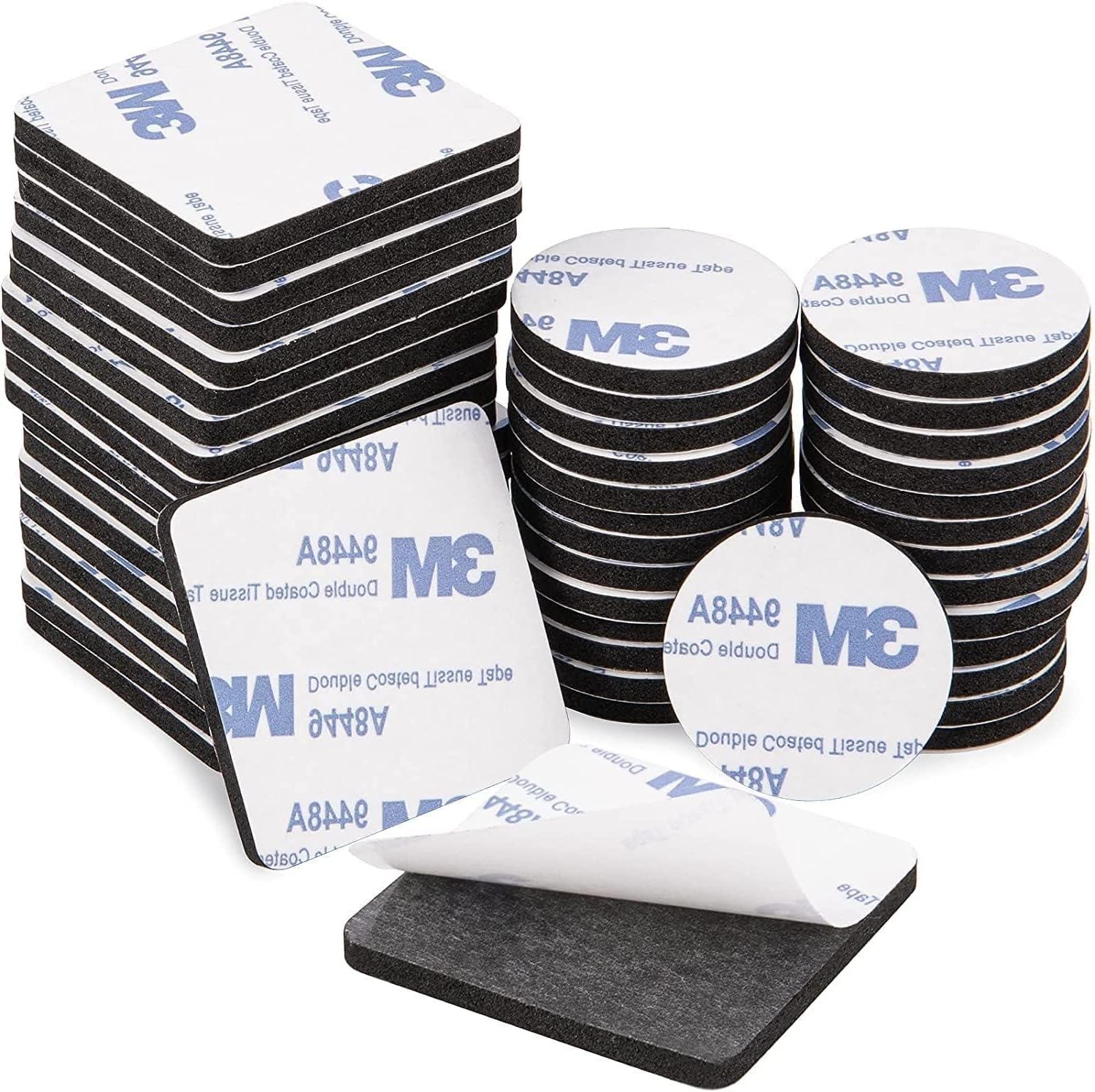 100 Pcs Heavy Duty Double Sided Strong Adhesive Foam Pad Tape for Holding Picture, Light, Hooks, Square & Round