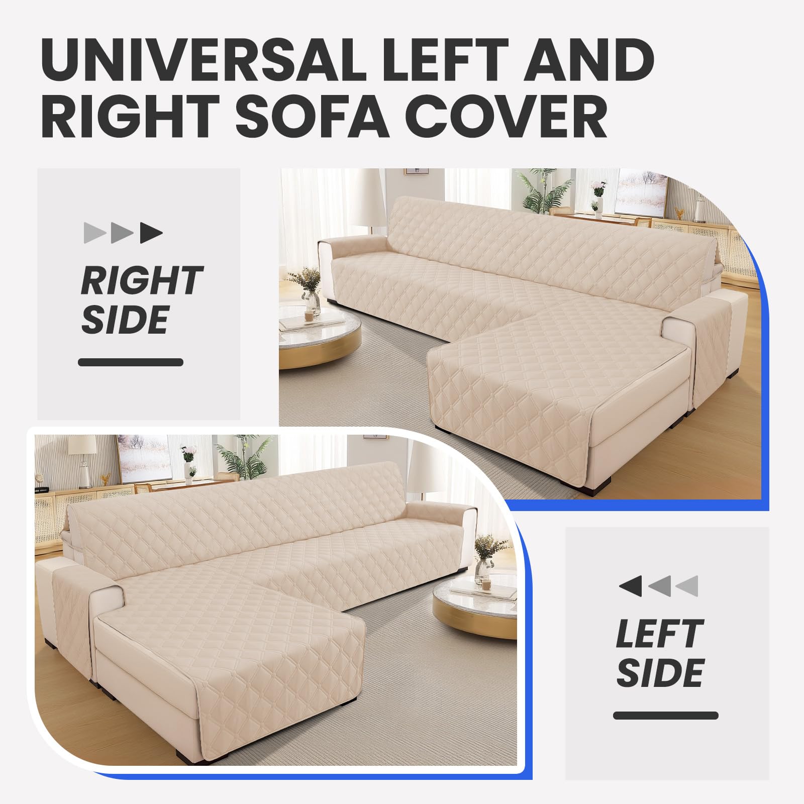 Ystyle Imperméable Housse Canape d'angle 2 Places avec Accoudoirs, Antidérapant Couverture Canapé Angle en Forme de L(210cm), Universel Réversible, Anti Poils Animaux Protecteur, Beige