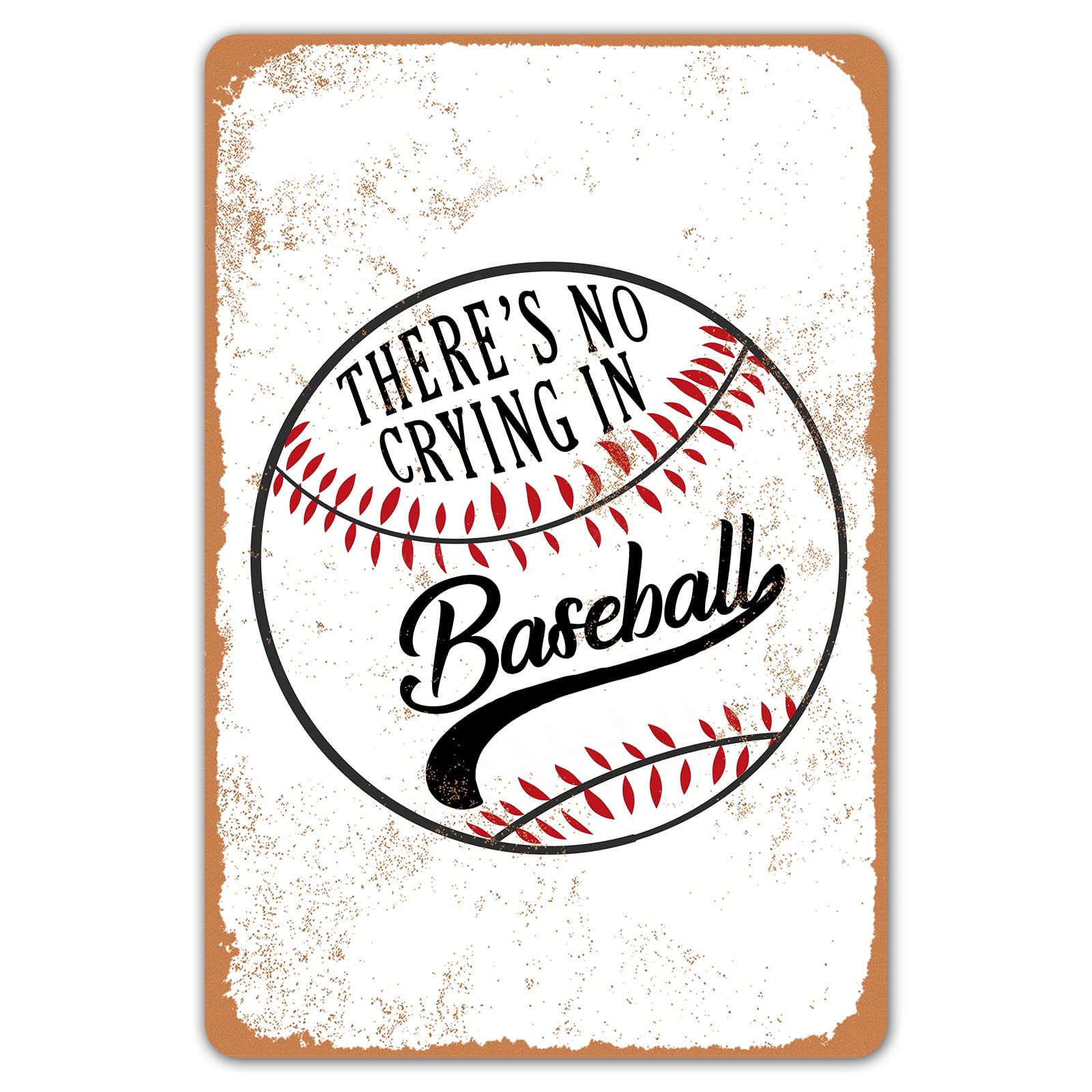 SMAZDFXX Baseball Wall Decor Metal Tin Signs, There's No Crying In Baseball, Sports Decor for Boys Bedroom Metal Signs Vintage Room Decor 8"x12"