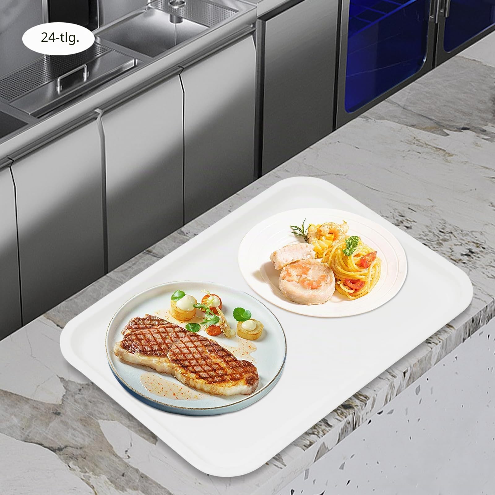 Serviertabletts 24 Stück, Stapelbare Tabletts für Restaurant, Café & Fast Food, spülmaschinenfest & mikrowellengeeignet, PP-Material, Weiß, Rechteckig, 36x27cm