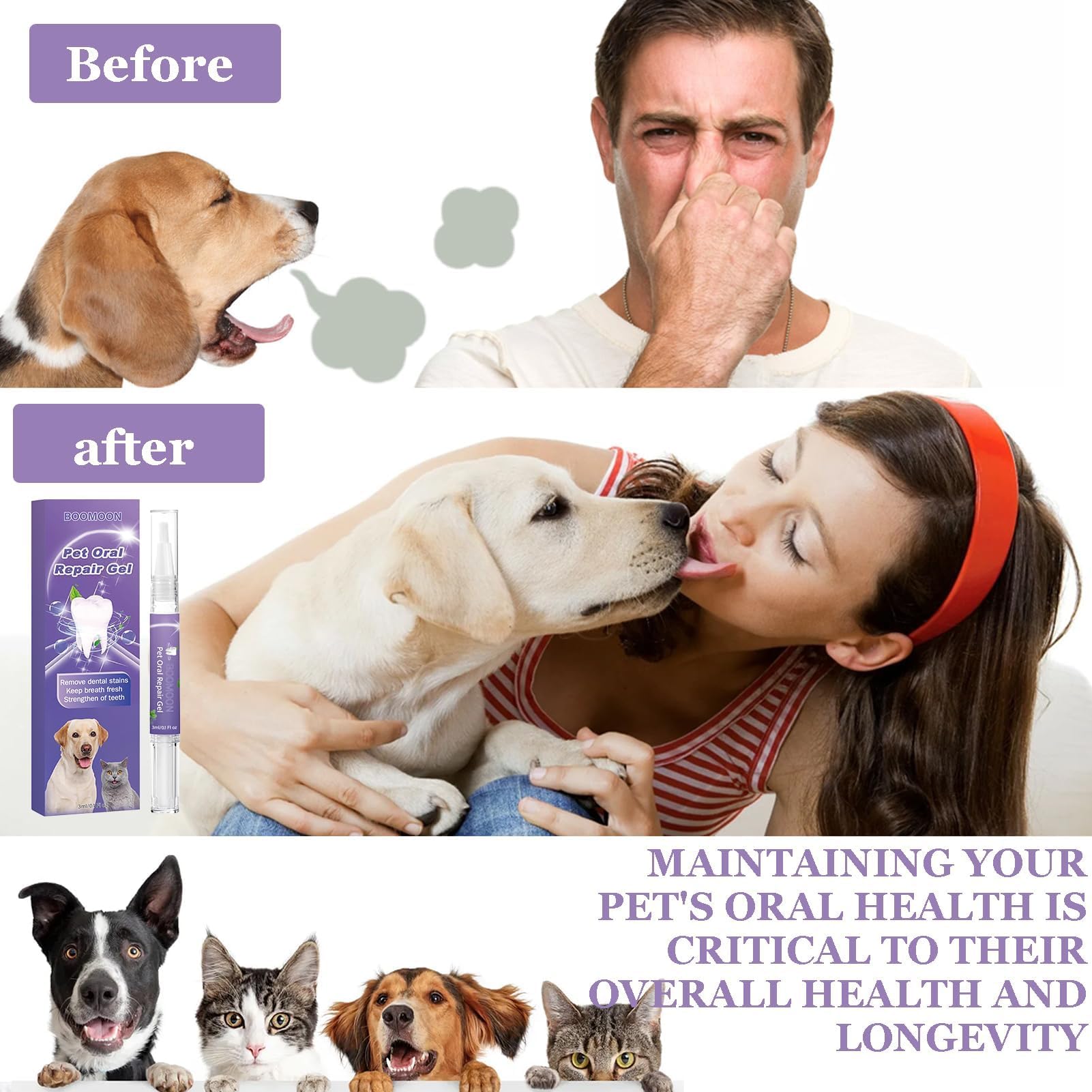 3PCS pet oral repair gel, gel réparateur oral Pet pour éliminer la mauvaise haleine, lutter contre le tartre, sans se brosser les