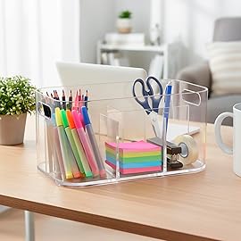 STORi Bliss 5-Compartment Plastic Cosmetics Storage Organizer | Clear | Rectangular Divided Makeup Bin & Vanity Caddy with Pass-Through Handles | Round Corner Design | Made in USA