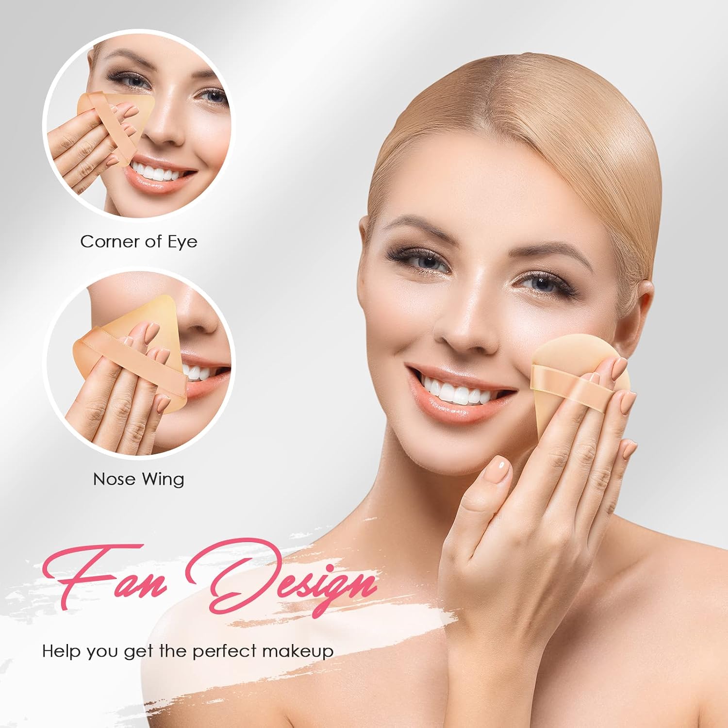 AMMON 4 Pieces Triangle Soft Makeup Face Sponge Puff, Velour Puff, Pure Cotton Powder Puff for Loose Mineral Powder Cosmetic Body Contouring Tools