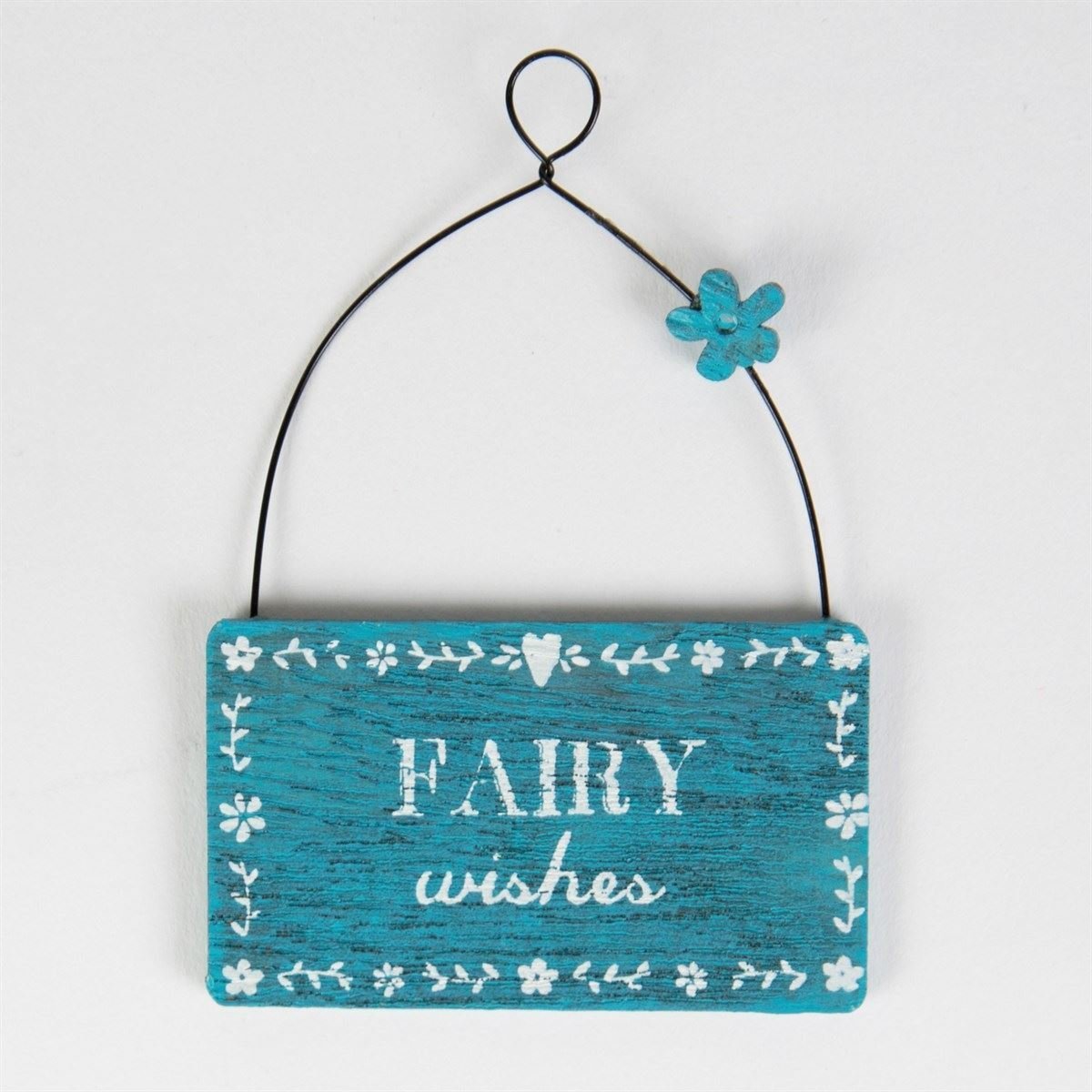 Sass & Belle Blue Mini Rustic Wooden "Fairy Wishes" Hanging Plaque/Sign 3.5X6cm