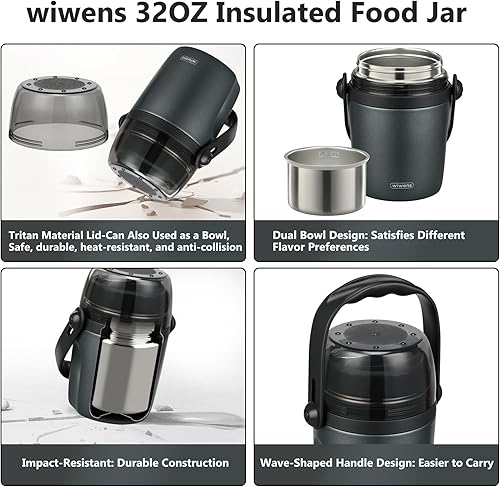 Miniatura 4 de Recipientes de almuerzo de 32 onzas para adultos y niños, termo de sopa para comida caliente, acero inoxidable, aislado al vacío, a prueba de fugas,