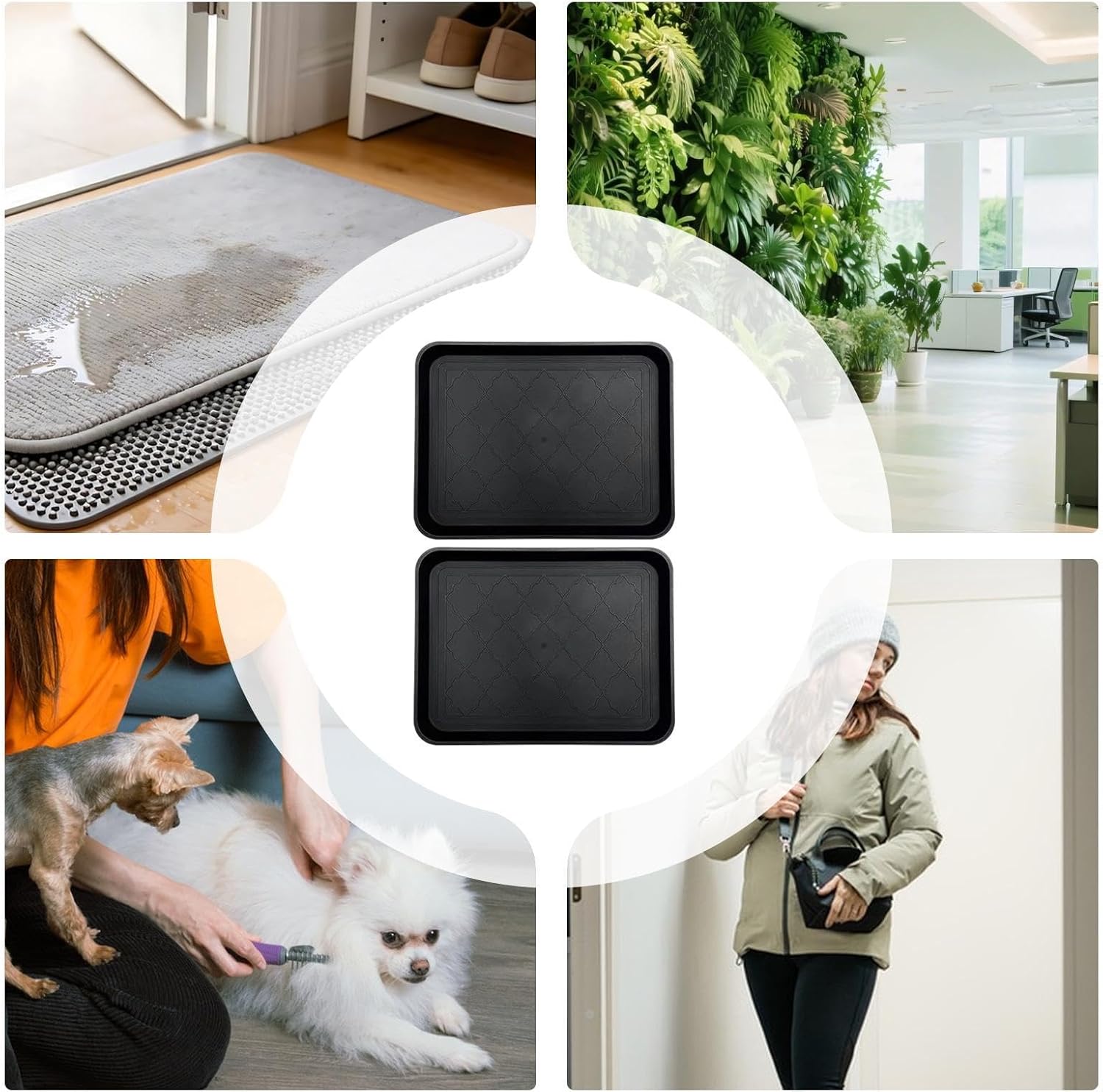 Indoor Outdoor Boot Tray, Multi-Purpose Shoe Mat, 2-Piece Pet Feeding Mat Shoe Tray with Raised Edge Pan for Garden Yard Home Kitchen Garage Front Door Plant Pots Pet Bowl Waterproof Floor Protector